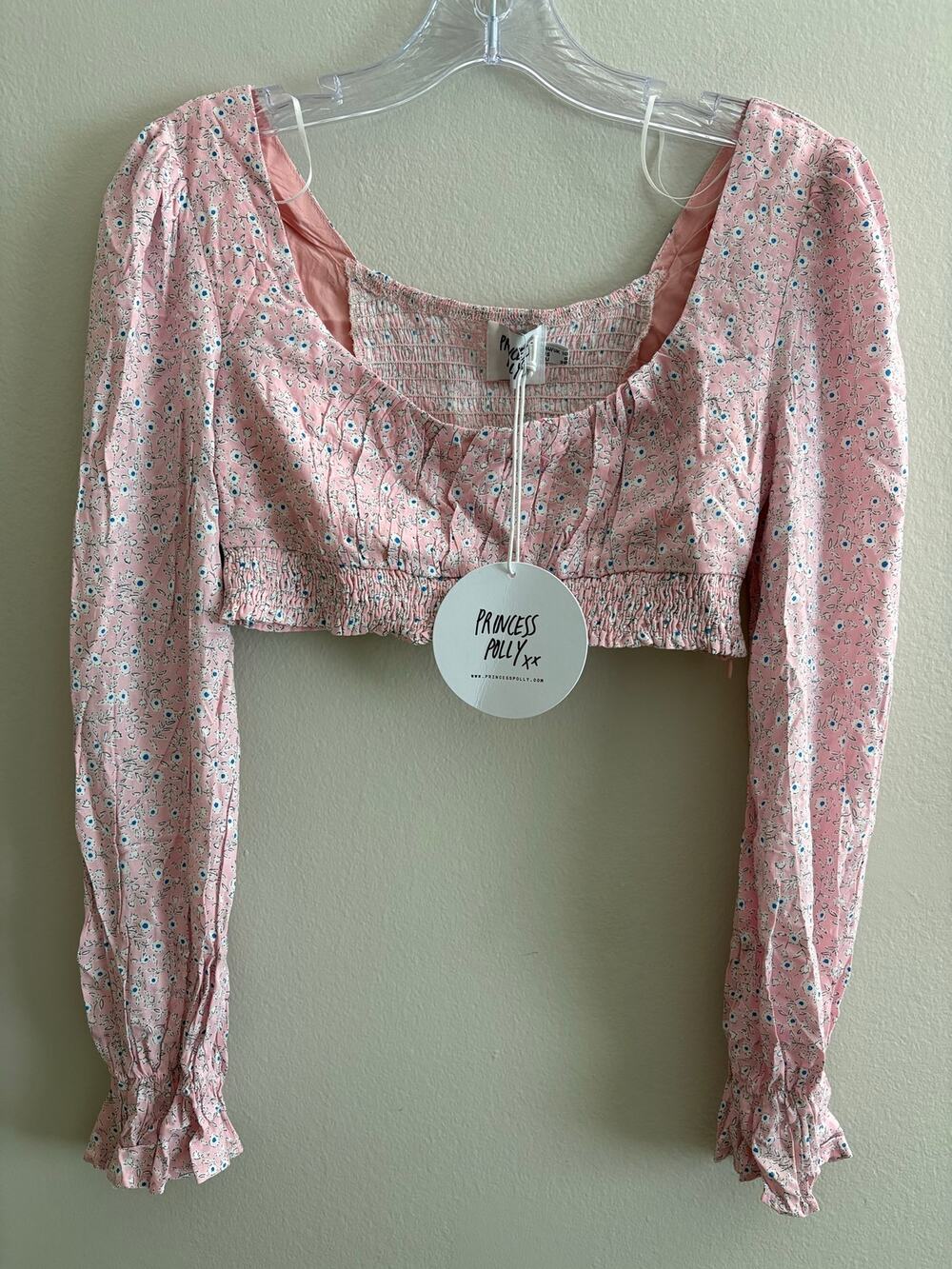 Princess Polly Susanna Cropped Top in blush pink floral Size 6 NWT